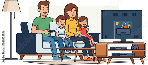 Family Watching TV Together.