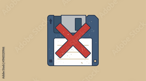 Floppy disk with red cross.