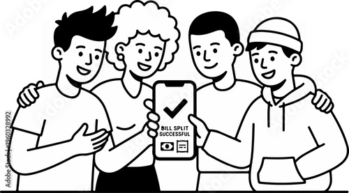 Four friends with smartphone.