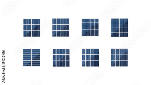 Vector Set of Solar Panel Icons. Renewable Energy, Sustainable Technology, Green Power, Clean Electricity Symbols. Eco-friendly elements.