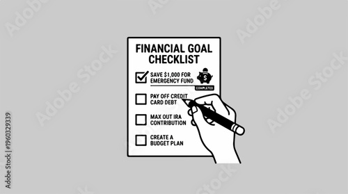Hand Holding Pen Checklist Goals.