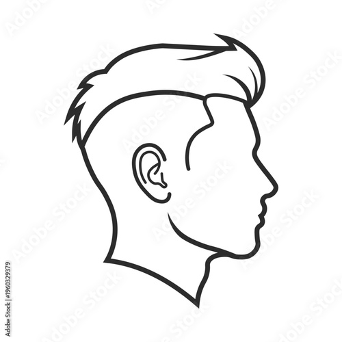 Low fade with a taper black line drawing of a man head in profile