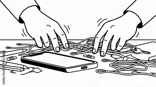 Hands fixing smartphone with tools.