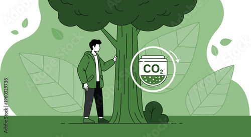 Man Interacting With Nature Symbolizing Carbon Capture Technology