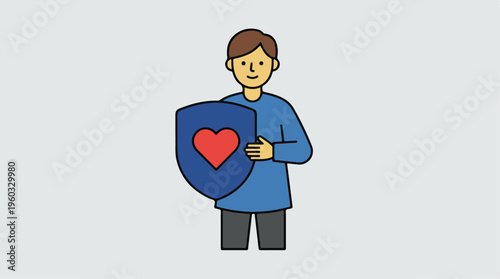 Man Holding Heart Shield.
