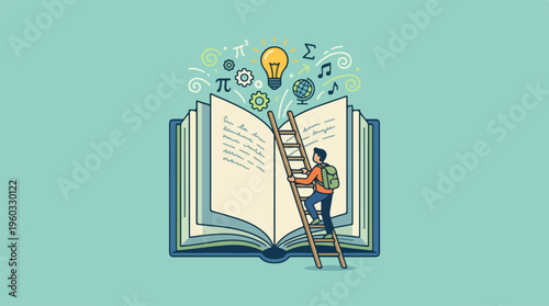 Man Reading Book with Ideas.