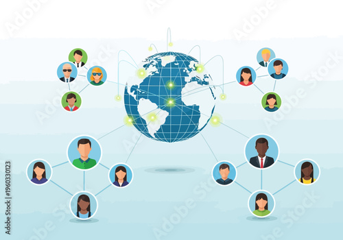 People connect globally through network on earth map