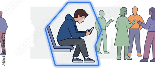 Man sitting on chair using phone.