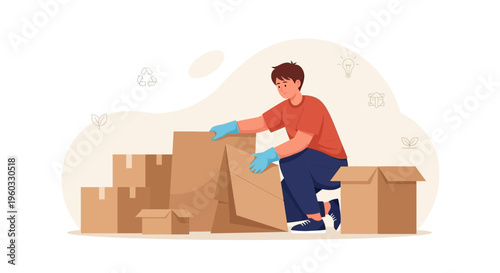 Man Packing Cardboard Boxes For Moving Or Shipping Services