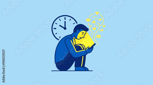 Man with headache and clock.