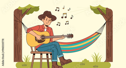 Man Playing Guitar Outdoors Serene Moment