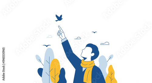 Man Reaching Up Towards A Bird, Symbolizing Hope And Dreams