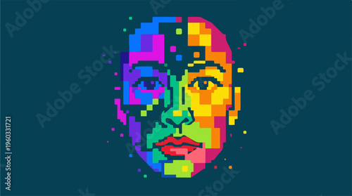 Pixel Art Woman Face Portrait.