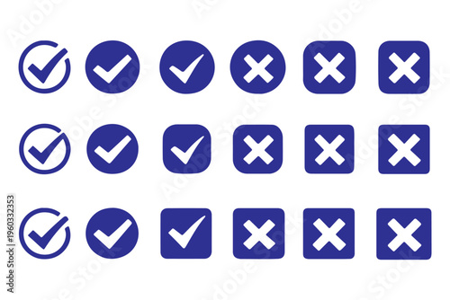 Green check mark and red cross icon set, circle and square. Tick symbol in green color. Hand drawn checkmark illustration. BEST EPS 10