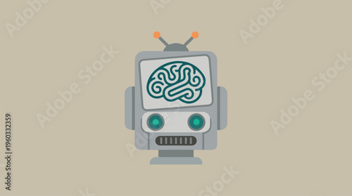 Robot with brain on screen.