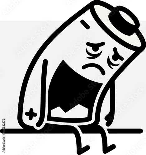 Sad Battery Character Illustration.