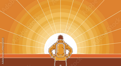 Man With Backpack Gazing At Sunrise