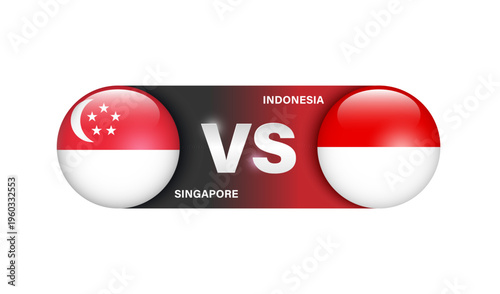 Element represents a sporting event or national football or soccer match between Singapore and Indonesia, with logo featuring national flag, vector 3d isolated on white background for banner design