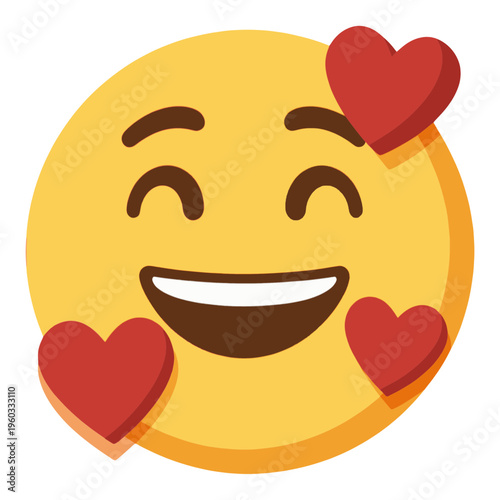 Blushing Yellow Face With Red Hearts Vector Icon