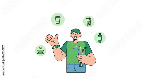 Man With Various Beverage Options and Reusable Straws