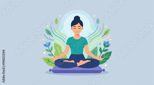 Woman Meditating in Nature Calm.