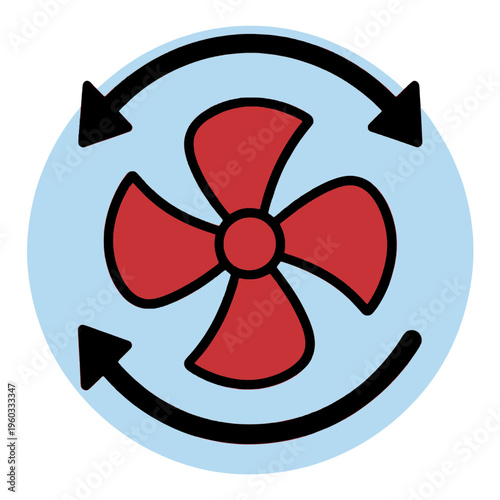 Red Fan Inside Blue Circle With Arrows Line Icon