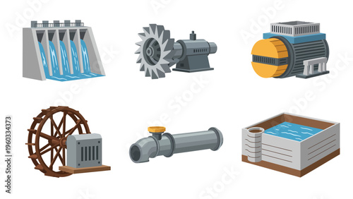 Water Management and Energy Production Equipment Icons