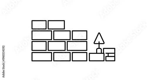 Construction of a brick wall with a trowel and mortar, building process.