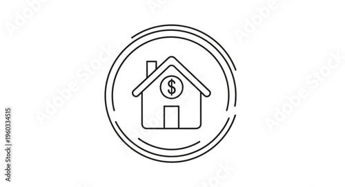 House icon with dollar sign symbolizes real estate investment and financial growth.