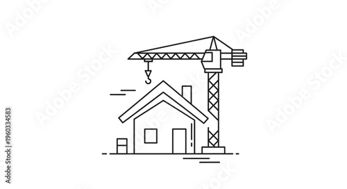 Construction site with a crane building a new residential house, concept.