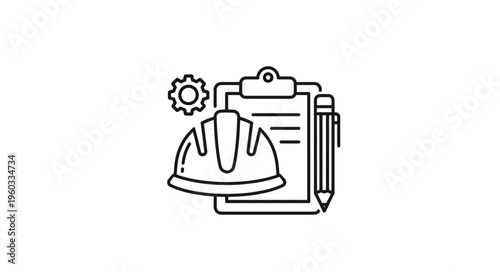 Construction safety inspection checklist with helmet and pencil for work.