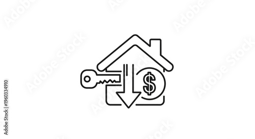 House key and dollar sign represent real estate and financial concepts.