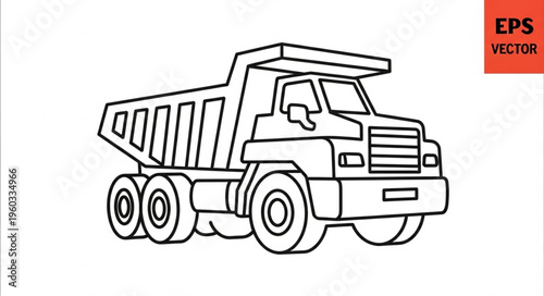 Detailed outline of a heavy-duty dump truck, ready for construction work.