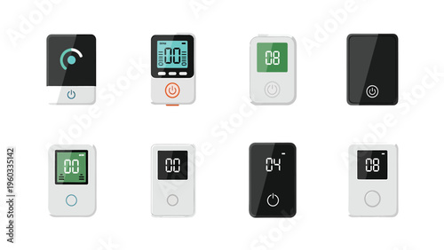 Set of modern digital timers and compact electronic gadgets with various displays