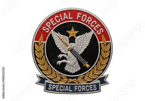 Emblematic military insignia featuring a star, eagle, and weaponry, representing elite special forces units and their operational prowess