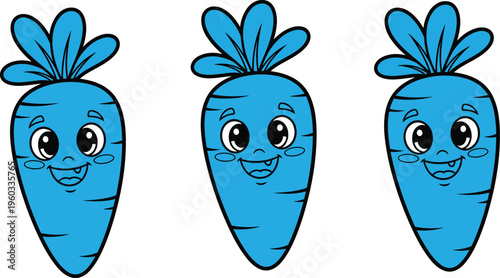 Cute carrot characters set, cartoon vegetable illustration with smiling faces for kids design
