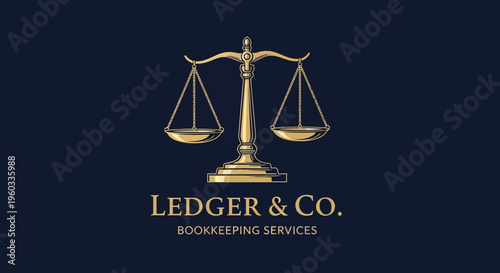 Elegant golden balance scales logo for professional accounting and bookkeeping services, symbolizing equity, financial integrity, and trustworthy business solutions