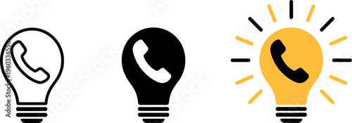 Light bulb icons with telephone handset vector illustration communication idea concept symbol creative support design isolated background