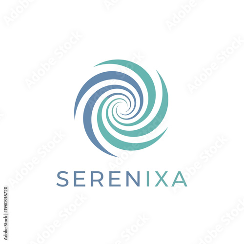 Elegant abstract spiral logo design in calming teal and blue colors, representing dynamic motion, flow, and a modern professional brand identity. Ideal for health, wellness, or technology businesses