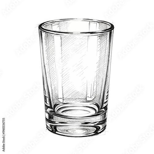 Hand drawn sketch of an empty shot glass on a white background