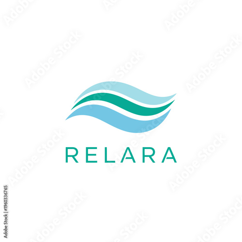 Modern and abstract logo with wavy lines representing fluid motion and the brand name RELARA in clean typography, perfect for health and wellness businesses