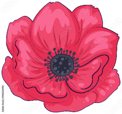Bright Red Anemone Flower Vector Illustration