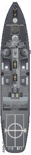 Top View Vector Illustration of a Modern Navy Warship