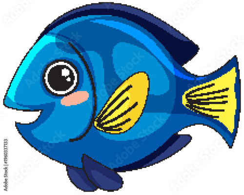 Cute Blue Tang Fish Vector Illustration Isolated on White Background