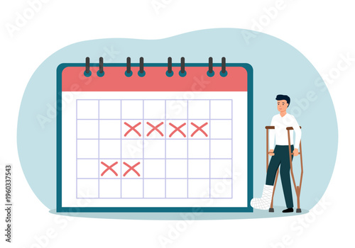 Sick leave concept vector illustration. Paid days, stay home, without losing pay, social insurance, ill worker.