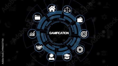 Gamification icon set. Containing reward, challenge, competition, motivation, problem-solving, achievement and user engagement icons. Solid icon collection.Animation.