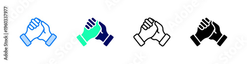 Arm Wrestling Multiple Style Icon Set Vector 