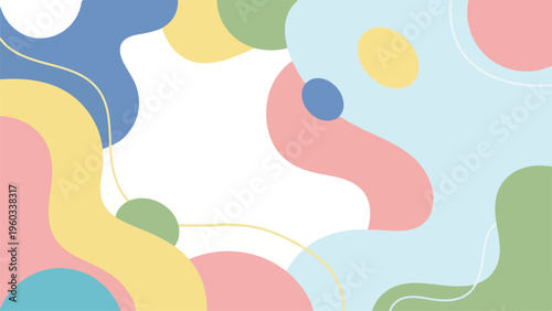 Soft pastel shapes create an evergreen background