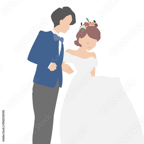 横に並んで歩く新郎新婦