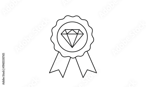 Diamond rosette badge line icon for high quality guarantee premium service and luxury award concept.Editable stroke, Vector illustration, Line art Icon, Symbols.